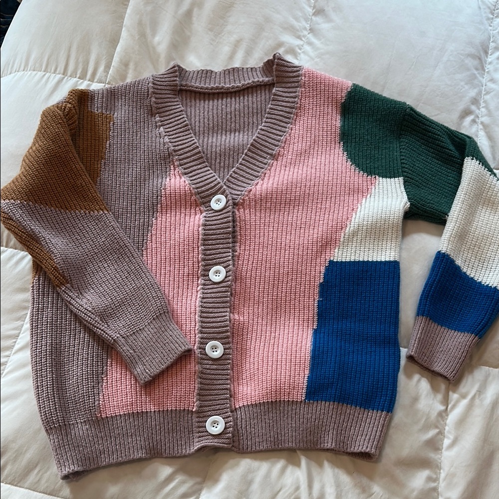 Colorblock V-Neck Cardigan Sweater